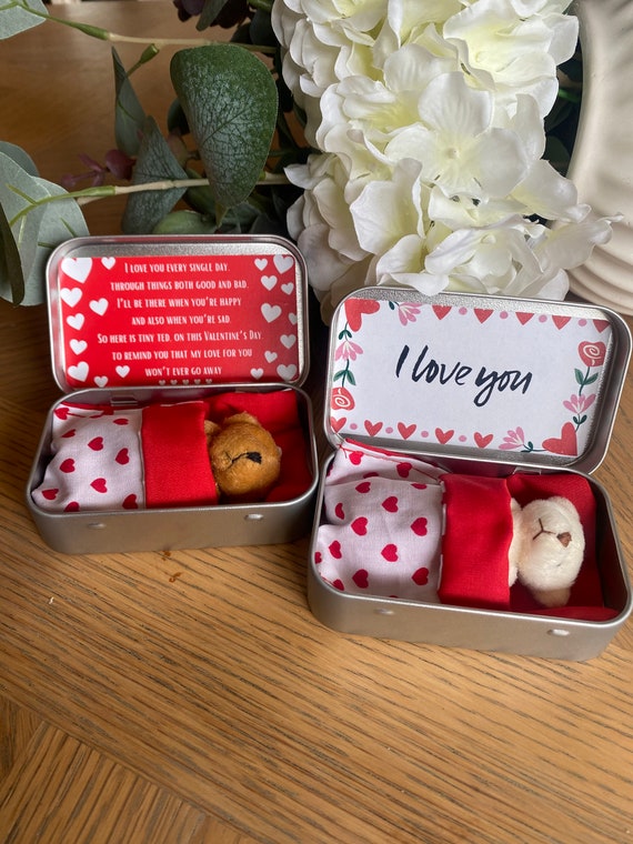 Valentines Teddy in a Tin Valentines Day Valentines Teddy Love Valentines  for Kids Valentines Gift Personalised Hearts 