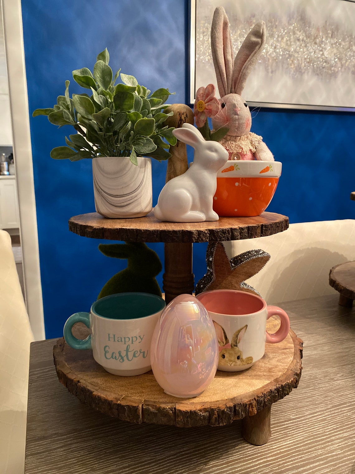 Two tier wood Easter tray decor bundle Etsy