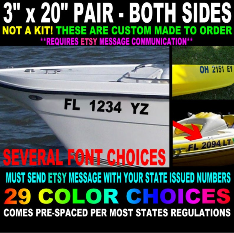 Boat & Jet Ski Registration Numbers Custom Made to Order Personalized