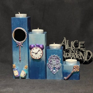 Alice nel Paese delle Meraviglie set di 4 portacandele, regalo Alice nel Paese delle Meraviglie, decorazioni Alice nel Paese delle Meraviglie, decorazioni Alice, bevimi, Tea Party, cappellaio matto