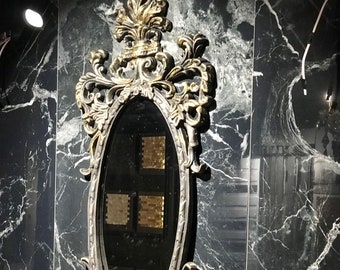 Antique Gold Gilt Oval Mirror Carved Wood Frame 39” Large Framed, Gothic victorian mirror, gothic mirror, Victorian mirror, baroque mirror