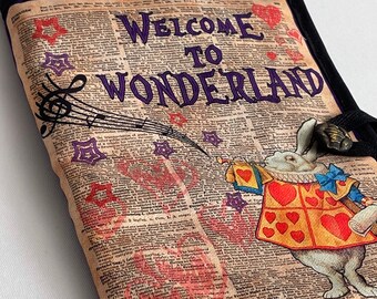Alice in Wonderland ,Alice Book Sleeve,Alice gift,Alice in wonderland unique gift,Alice Adventure, Welcome to Wonderland,Alice fabric