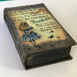 Alice in Wonderland Book Box, Alice in Wonderland Jewellery Box, Alice in Wonderland unique home decor, Alice's Adventures Gift