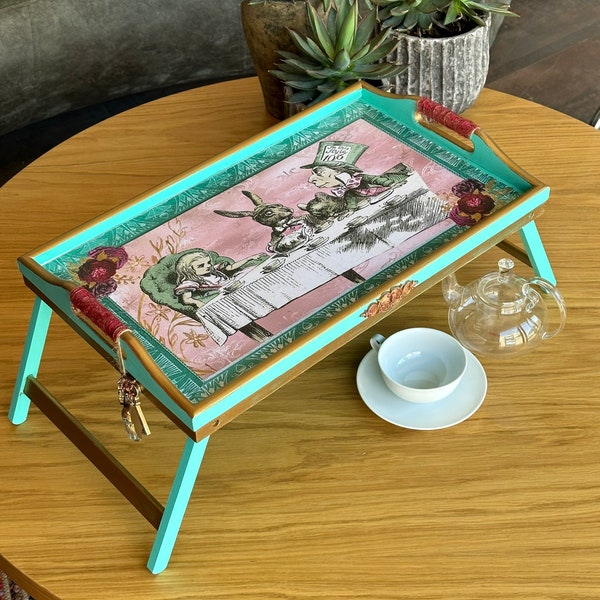 Alice in Wonderland bed tray, Breakfast table with legs, Alice Unique decor, Alice Adventure