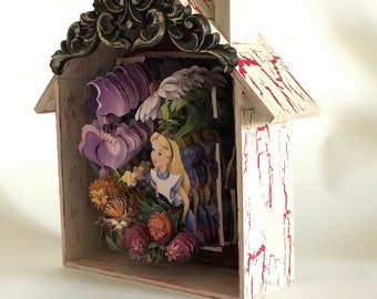 3D Alice in Wonderland Vintage unique home decor, Talking Flowers,Alice's Adventures Gift, Alice in Wonderland characters, Alice decoration,