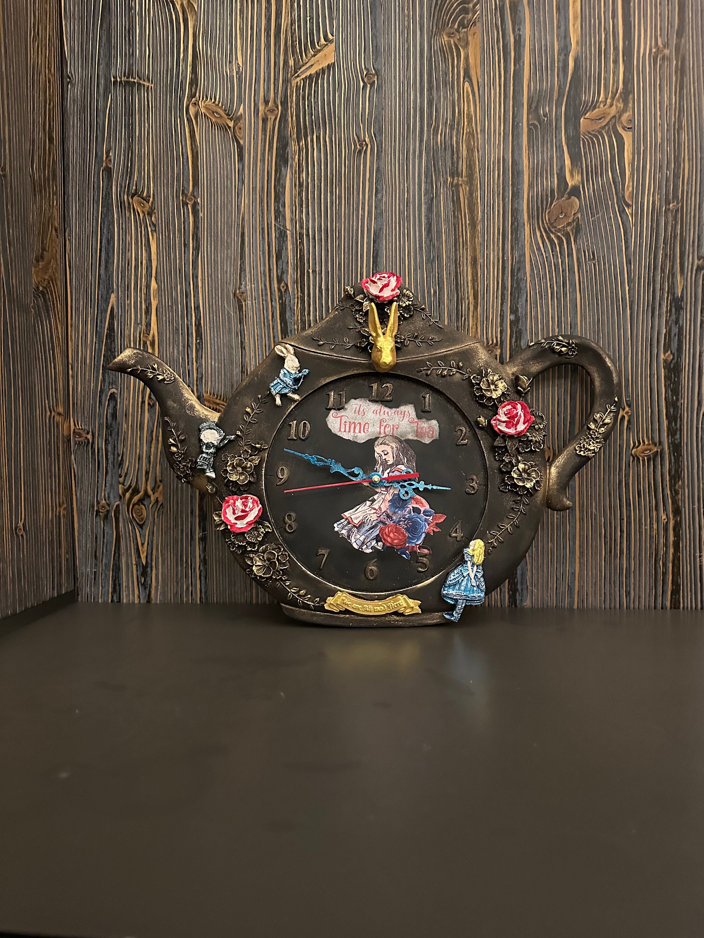 Teapot Wall Clock with Alice in Wonderland,