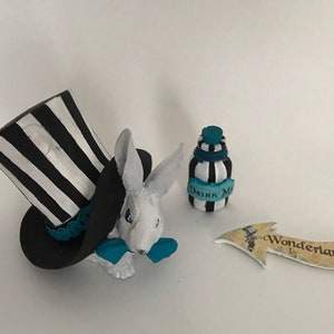 Alice and white rabbit, drink me bottle,Alice in Wonderland, Alice ornaments , Alice Home decor, Alice birthday gift