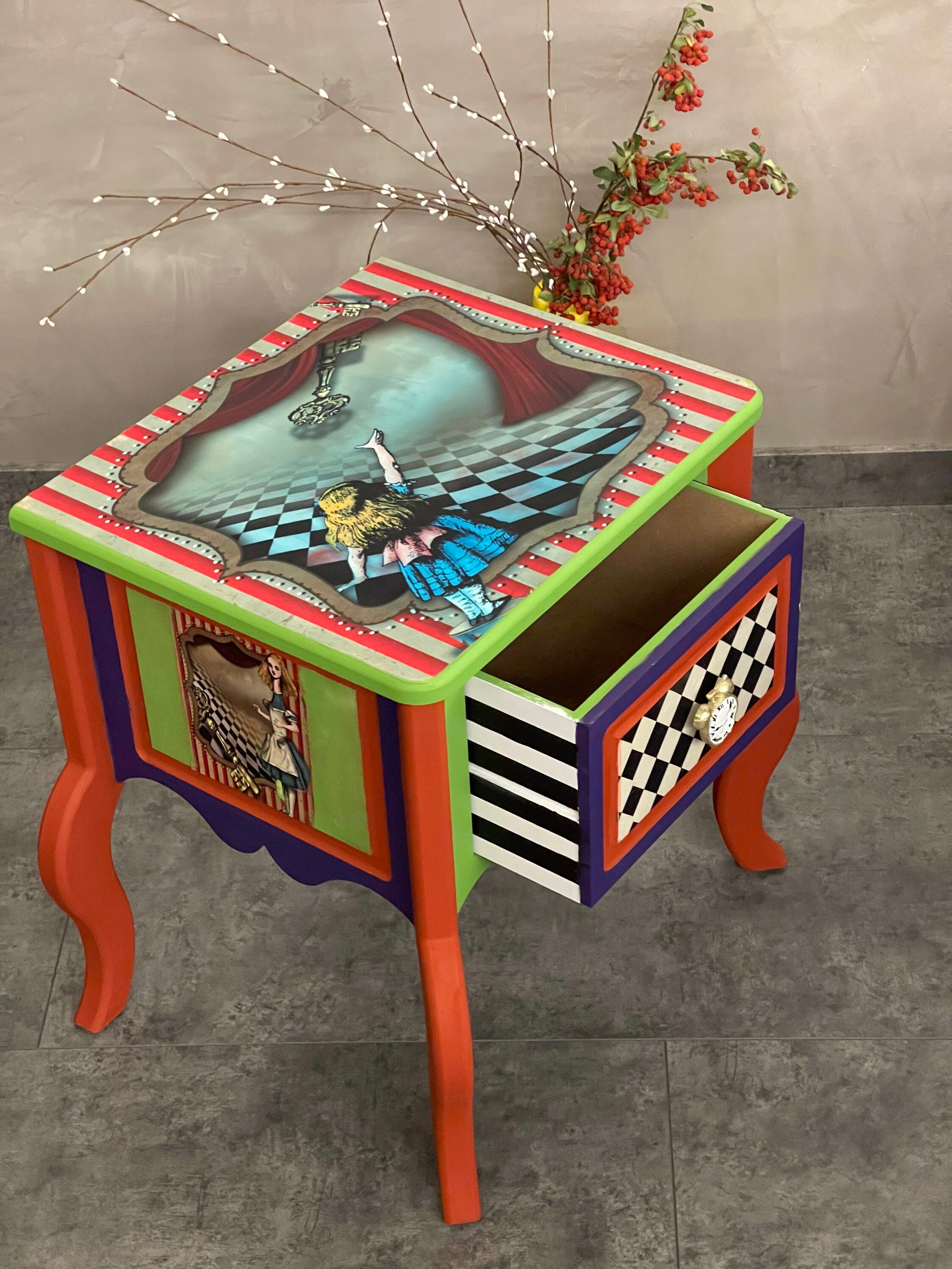 Unique Alice in Wonderland Side Bedside Table , Alice in Wonderland ...