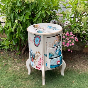 Unique Alice in Wonderland  Bedside Table , Alice in Wonderland side table,Alice unique gift, Alice in Wonderland furniture,Alice room,Decor