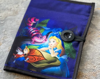 Alice in Wonderland,Alice Book Sleeve with Button Closure,Book protector,holder,Padded book sleeve, tablet sleeve,Book for book,Book Buddy