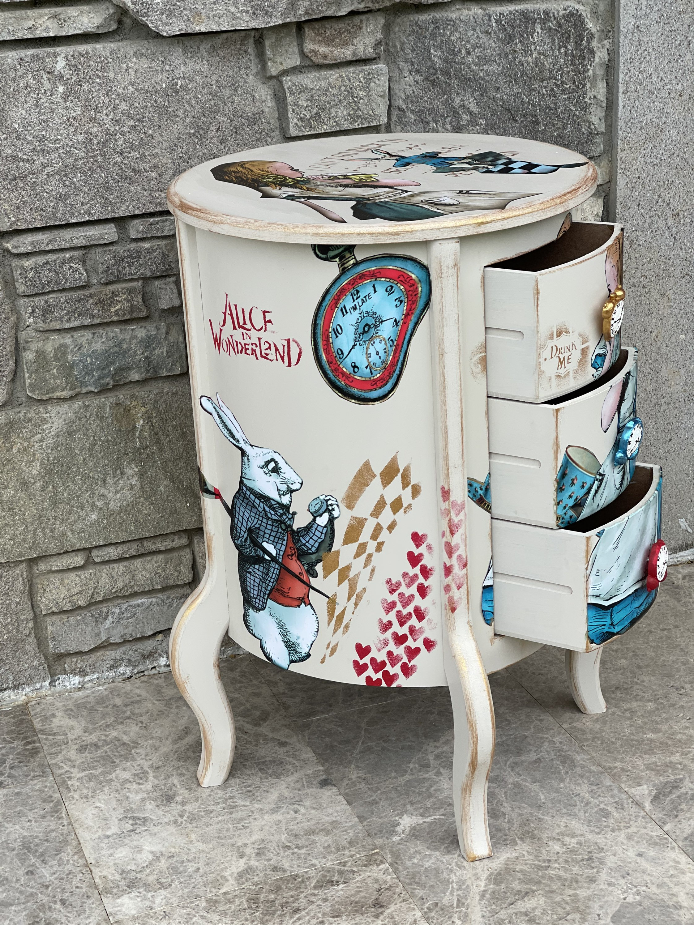 Unique Alice in Wonderland Bedside Table , Alice in Wonderland Side ...