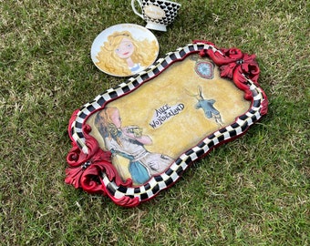 Alice in Wonderland Coffee espresso Tray, Alice Unique decor, Alice Adventure,Lewis Carroll,white rabbit