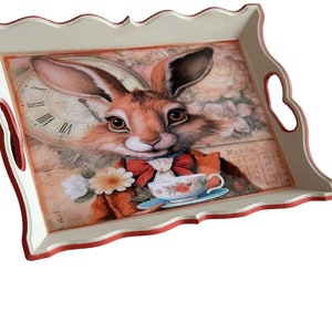 Bunnies Wooden Tray, Alice in Wonderland White Rabbit Gifts, Rabbit Bunny Gift, Serving Board,bunnies house