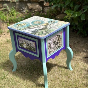 Unique Alice in Wonderland Side Bedside Table , Alice in Wonderland side table,Alice unique gift, Alice in Wonderland furniture, Alice room