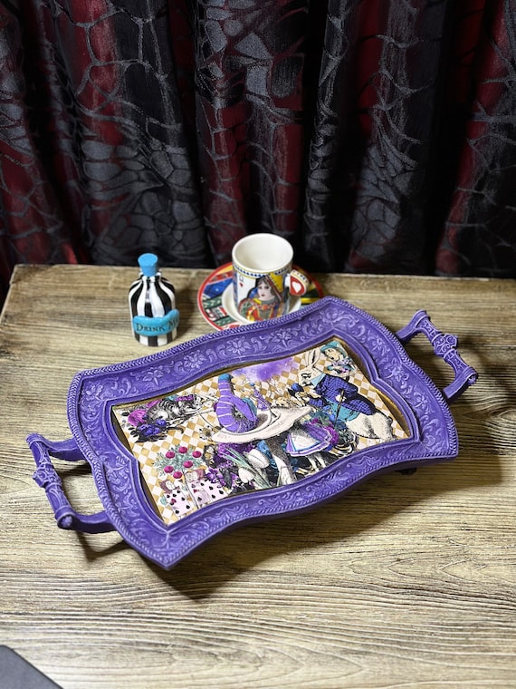 Alice in Wonderland Coffee Tray, Alice Unique decor, Alice Adventure, Caterpillar and Alice.c who are you