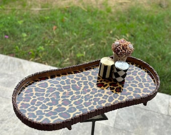 Decoración de bandeja de leopardo Regalos de inauguración de la casa, regalos personalizados, regalos, bandejas de té de mesa de centro decorativas, regalo del día de la madre, regalos para mamá,