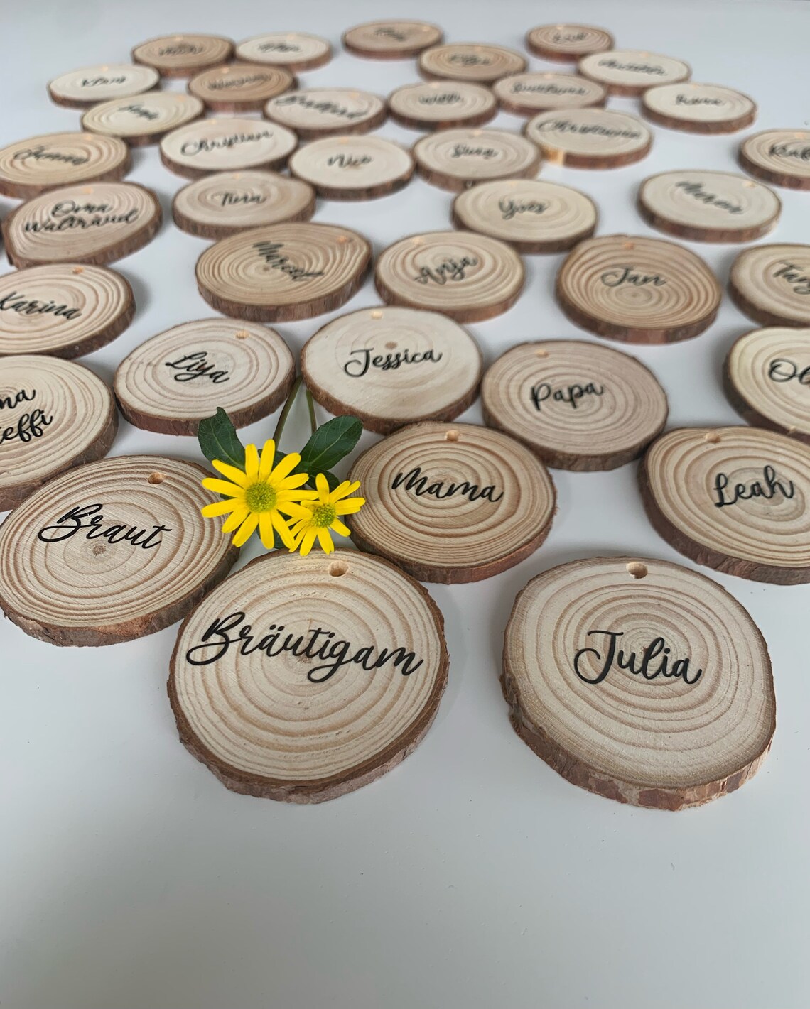 Namensschild Platzkarte Tischnamen Hochzeit Holz Holzscheibe Etsy
