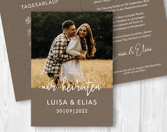 Einladungskarte Hochzeit "Yes" // gedruckt // verschiedene Formate // Kraftpapier Optik // individuell