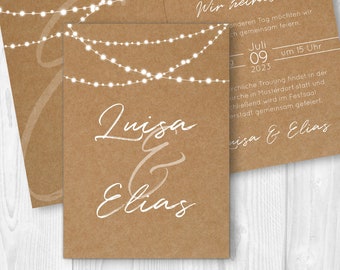 Einladungskarte Hochzeit "Fairy Lights" // gedruckt // verschiedene Formate // Kraftpapier // individuell