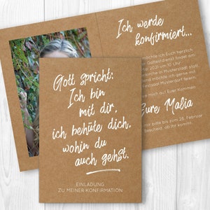 Einladungskarte Konfirmation/Kommunion "Spruch" // gedruckt // Taufe // verschiedene Formate // Kraftpapier Optik // individuell