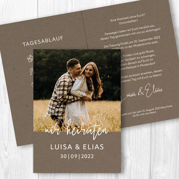 Einladungskarte Hochzeit "Yes" // gedruckt // verschiedene Formate // Kraftpapier Optik // individuell