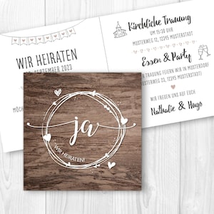 Einladungskarte Hochzeit "Woody" // gedruckt // verschiedene Formate // Holzoptik // individuell