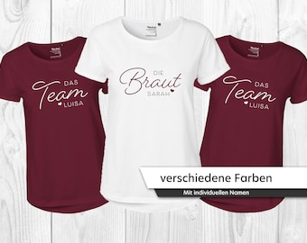 Personalisiertes JGA Shirt, Braut, Team Braut, beloved, verschiedene Farben, mit Name und Datum, Braut & Junggesellinnen