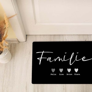 Doormat, personalized, family/heart, various colors, non-slip and washable, borderless