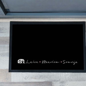 Doormat, custom printed, camping, names, various colors, custom, non-slip and washable, with border