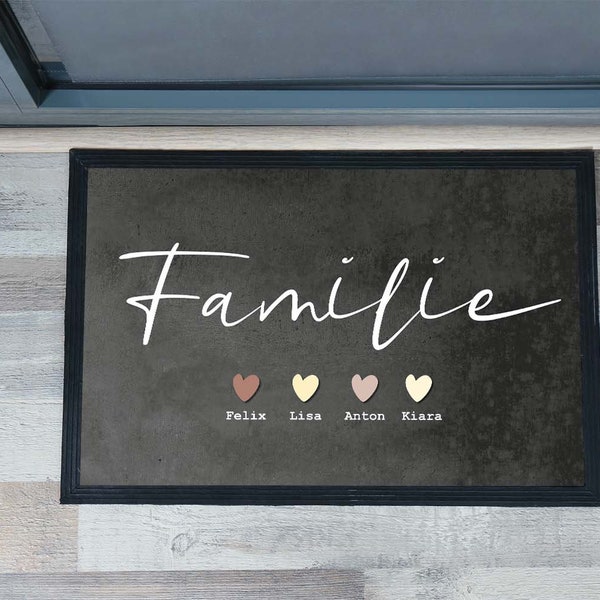 Fußmatte, personalisiert, Familie/Herz, verschiedene Farben, waschbar und rutschfest, mit Rand