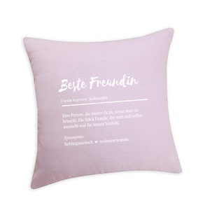 Cushion printed with Best Friend, linen look, various colours, 40 x 40 cm Rosa
