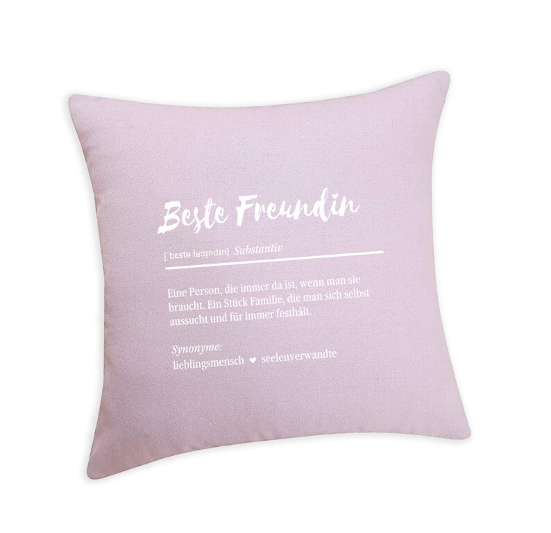 Cushion printed with Best Friend, linen look, various colours, 40 x 40 cm Rosa