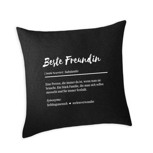 Cushion printed with Best Friend, linen look, various colours, 40 x 40 cm Schwarz