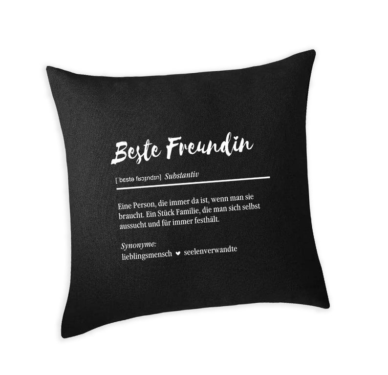 Cushion printed with Best Friend, linen look, various colours, 40 x 40 cm Schwarz