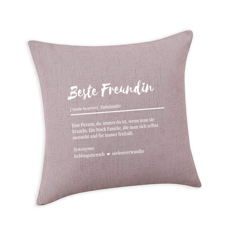 Cushion printed with Best Friend, linen look, various colours, 40 x 40 cm Alt Rosa