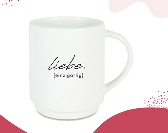 Cup printed with slogan "Love" // stackable