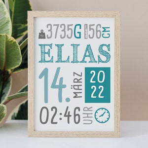 Poster Geburtsdaten personalisiert // Geschenk Geburt // Print // A4 // A3