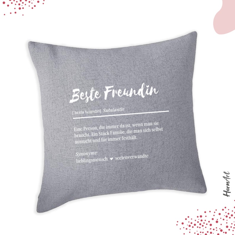 Cushion printed with Best Friend, linen look, various colours, 40 x 40 cm image 1