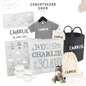 Individuell bedruckter Geburtskorb // Geschenk zur Geburt // new born // beige // Geschenkset