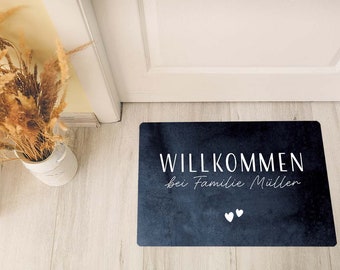 Doormat, personalized with name, welcome family, various colors, non-slip and washable, borderless
