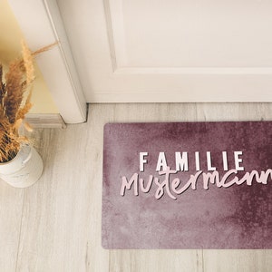 Doormat, personalized with name, family, different colors, non-slip & washable, with border