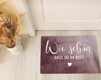 Fußmatte, personalisiert, Wie schön, dass du da bist, verschiedene Farben, waschbar und rutschfest, randlos