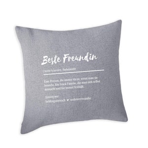 Cushion printed with Best Friend, linen look, various colours, 40 x 40 cm Grau