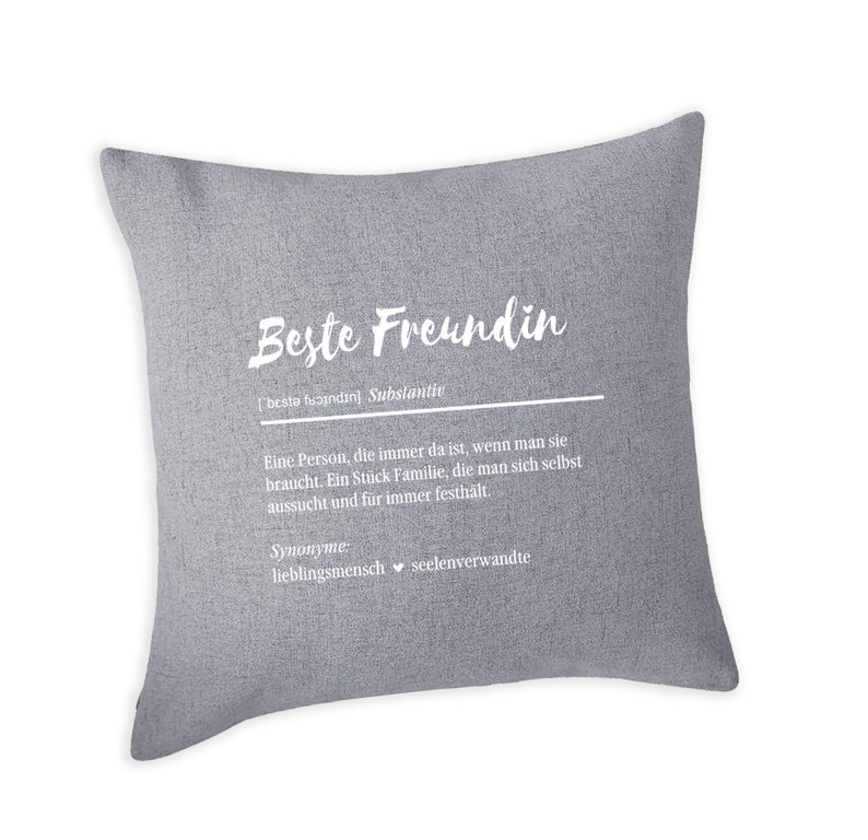 Cushion printed with Best Friend, linen look, various colours, 40 x 40 cm Grau