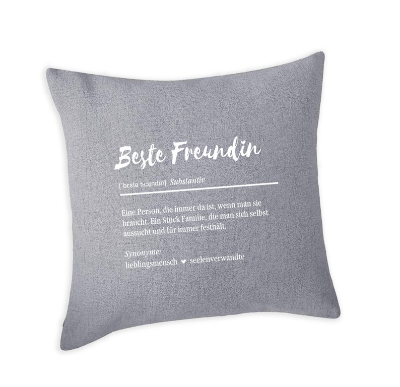 Coussin imprimé Best Friend, aspect lin, divers coloris, 40 x 40 cm Grau