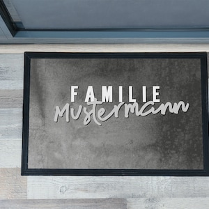 Doormat, personalized with name, family, various colors, non-slip & washable, with border