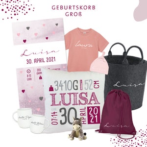 Individuell bedruckter Geburtskorb // Geschenk zur Geburt // new born // rosa // Geschenkset // Mädchen