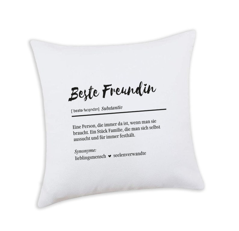 Cushion printed with Best Friend, linen look, various colours, 40 x 40 cm Weiß