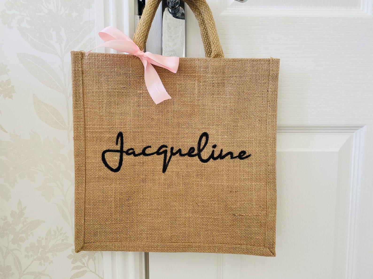JUSTOTRY Initial Tote Bag - Natural Jute Large 13OZ Utility Personalized Canva Tote Bag Monogrammed Gift For Women