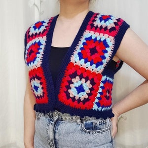 Granny Square Crochet Vest: Handmade Sleeveless Acrylic Top